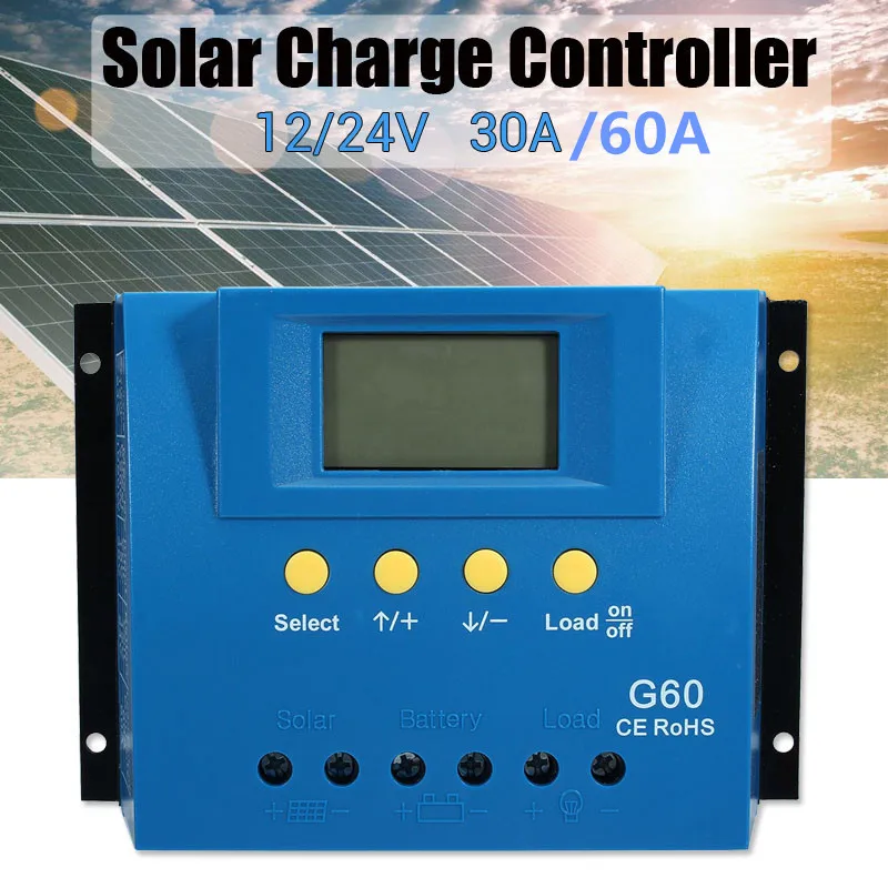 

30/60A Solar Charge Controller PWN Dual USB LCD Display 12V 24V Auto Solar Cell Panel Charger Regulator