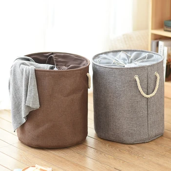 

Foldable Dirty Clothes Laundry Basket Hamper Large Capacity Drawstring Beam Port Household Sundries Organizer Storage Baskets