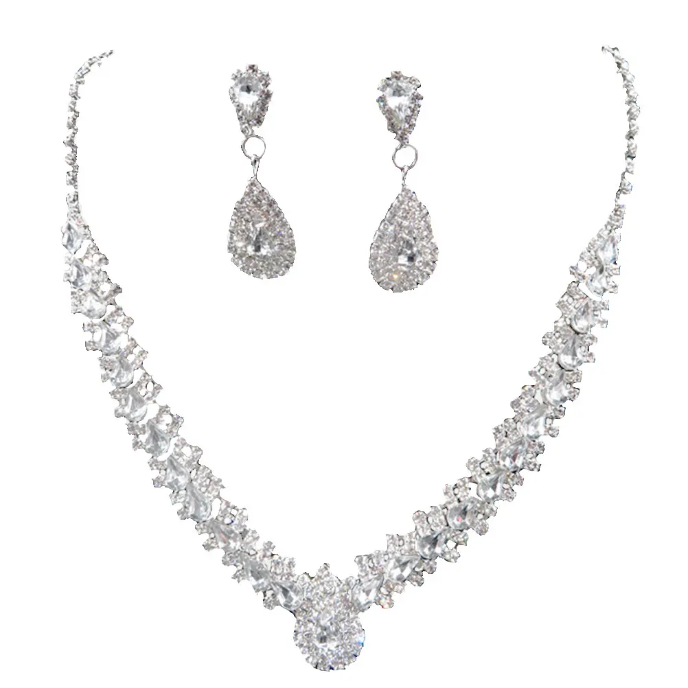 Wedding Crystal Jewelry Sets Necklace Earrings Bridal Engagement Jewelry Accessories Sets