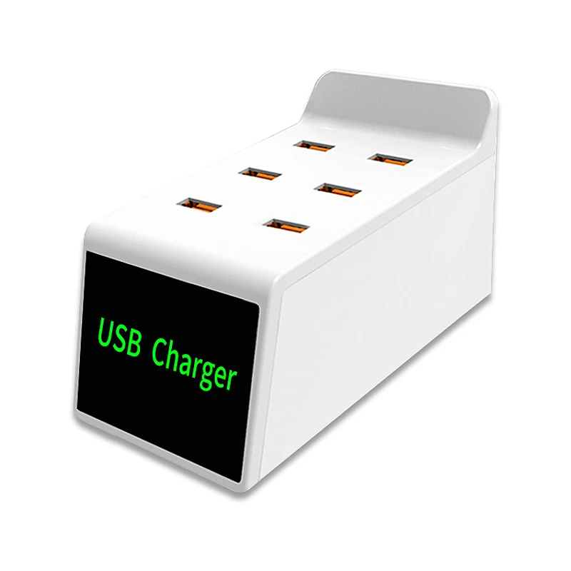 

1 PC 6 USB Ports Smart LCD Display Desktop Charger for Camera Smart Watch Tablet US Plug