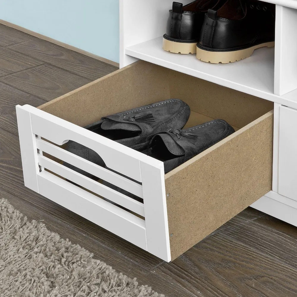 Sobuy Fsr36 K W Shoe Storage Bench With 2 Drawers 2 Storage Cubes