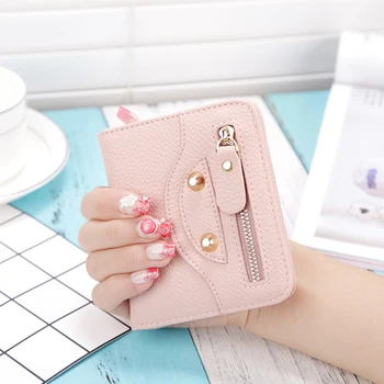 

Coofit Women Clutch Zipper Button Smile Face Pattern Wallet Short Card Holder Purse Card Slots Women Men Credit Business Cards