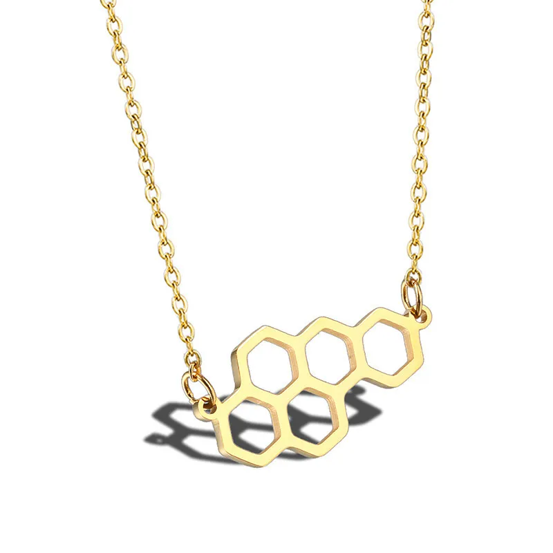 

Gold Natural Honeycomb Necklace Women Geometric Honey Bee Beehive Pendant Hexagon Necklace Jewelry Best Beekeeper Gifts