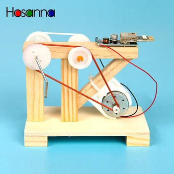 

Kids DIY Hand Crank Generator Electric Science Toys Kit Light Up LED Light Wooden Blocks Learning Educational Toys for Children