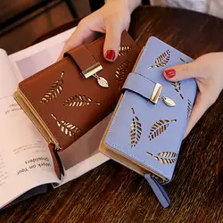 2019 модный кошелек для женщин кошелек женский длинный кошелек золотой полый портмоне с узором из листьев сумки женские портмоне Визитницы