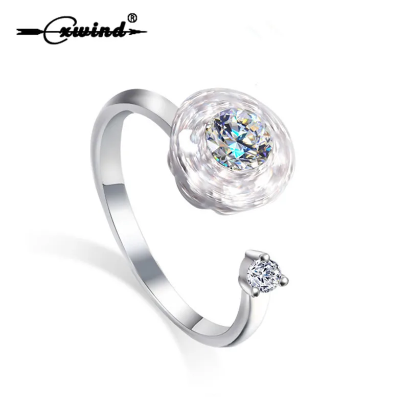 

Cxwind Rotating Ring Cute Design Flexible Sparkling Round CZ Crystal Rings For Women Elegant Adjustable Finger Jewelry