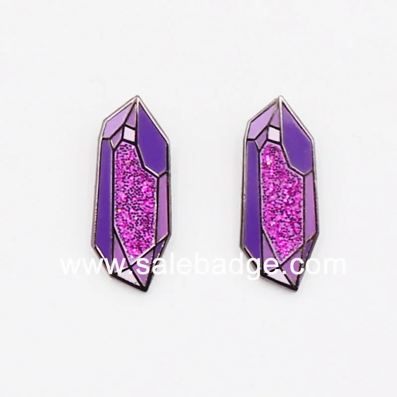 

0.75 inch Glitter Enamel Lapel Pins purple dimond Crystal bages badges Wholesale 2pcs