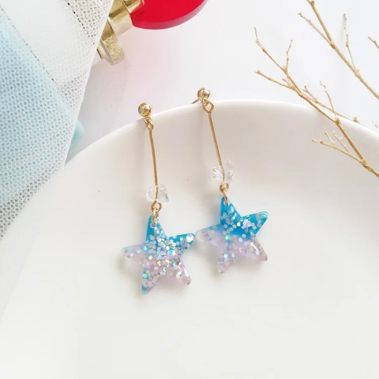 

New Temperament Personality Color Sequins Stars Earrings Star Stars Design Blue Shiny Sequins Earring