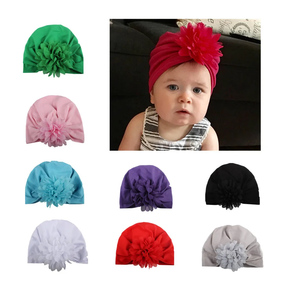 

Fashion Spring Baby Flower Hat Newborn Girl Cotton Beanie Cap Solid Color Flower Infant Hats Children Accessories Retail