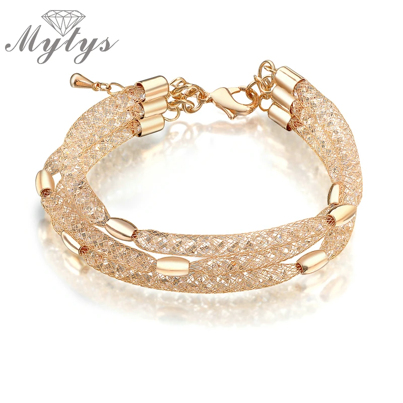 

Mytys Rose Gold Mesh Crystal Bracelet For Women Noble bracelet bangle GIFT B220