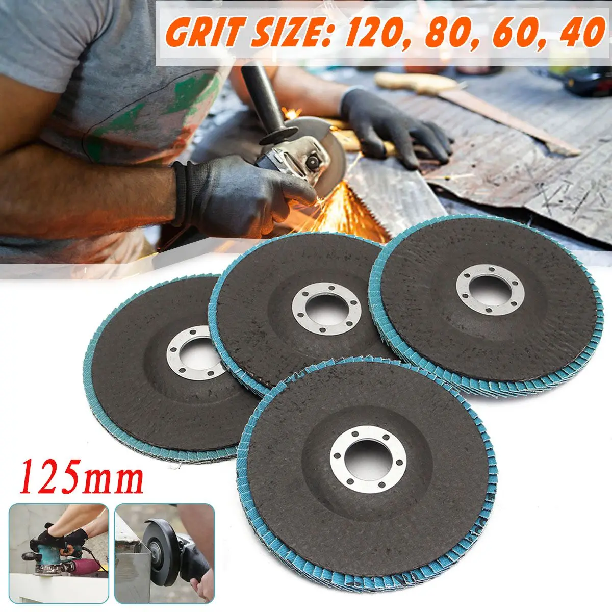 

125mm 5" 40/60/80/120 Grit Grinding Wheel Flap Disc Angle Grinder Sanding Tool 13000 rpm Zirconia Wear Resistance Abrasive Tools