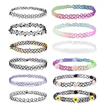 Бархатные Чокеры, 12 шт., ожерелья для женщин и девушек, вечерние ожерелья, Готическая хна, тату, растягивающиеся, эластичные, в богемном стиле, ювелирные изделия