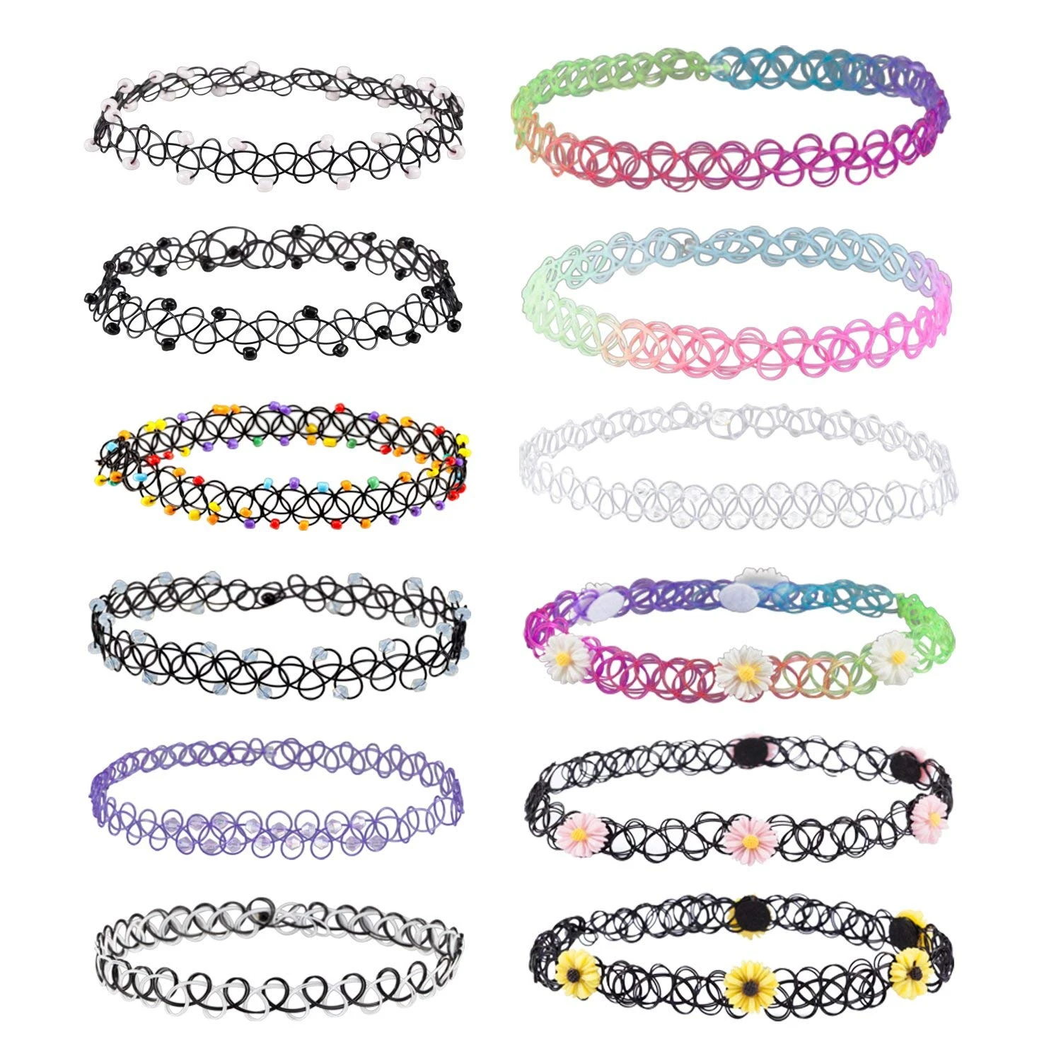 Collares de terciopelo mujeres y niñas, Gargantilla de fiesta, tatuaje de Henna gótico, elástico, joyería de estilo bohemio, 12 Uds.|Collares tipo gargantilla| - AliExpress