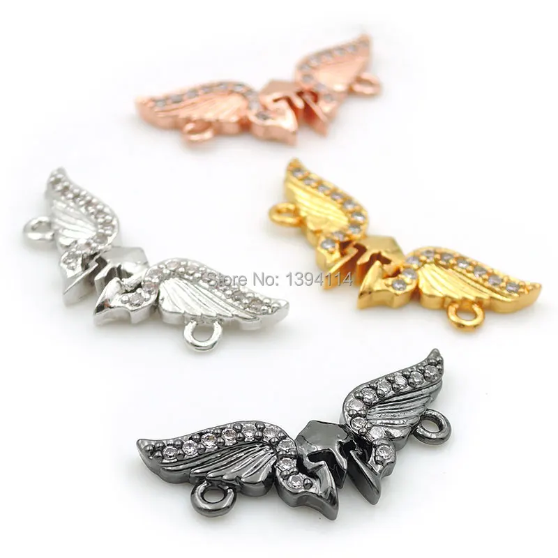 

21*8*2mm Micro Pave Clear CZ Headpiece Double Wings Connector Fit For Women As DIY Bracelets Accessory
