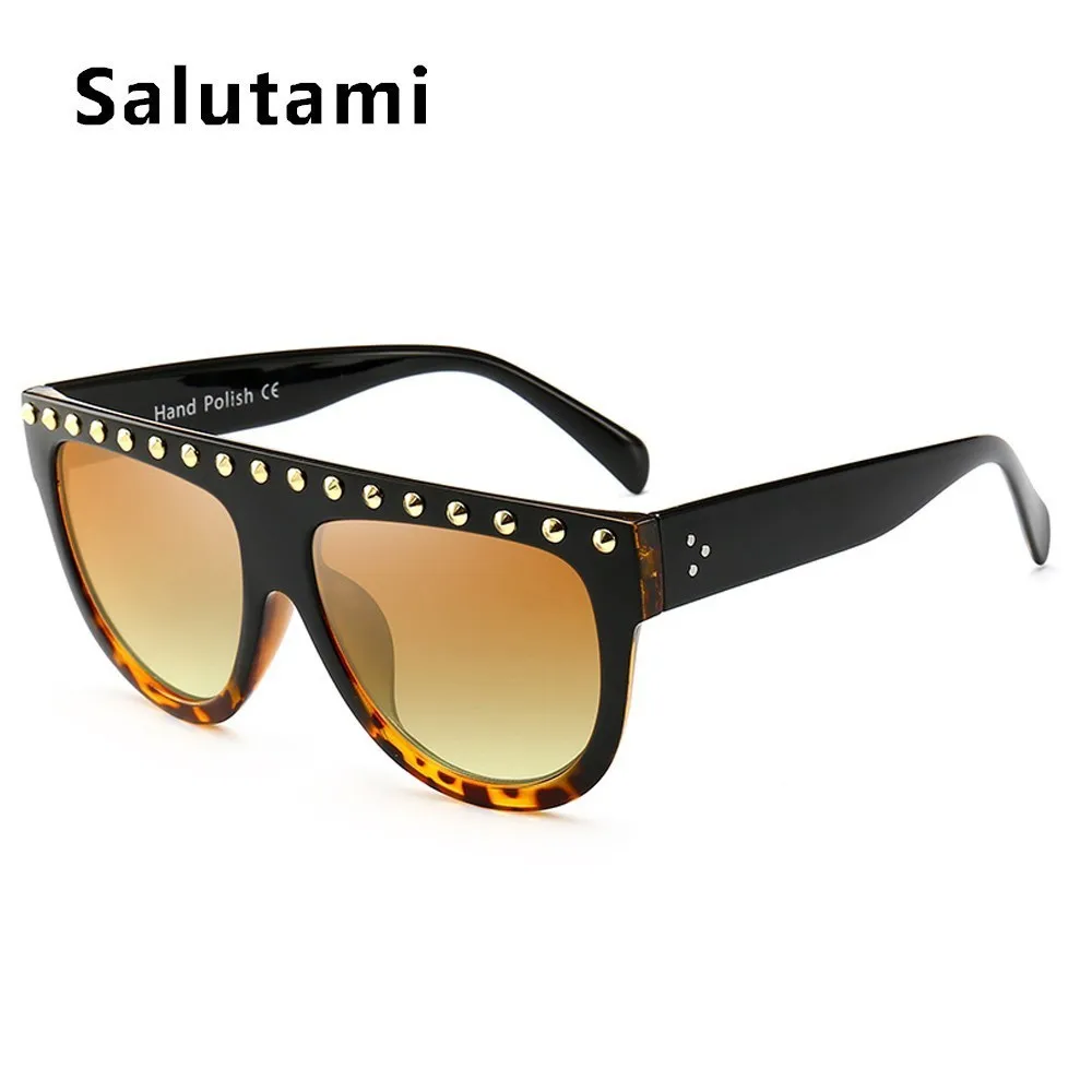 Плоские солнечные очки женские роскошные брендовые дизайнерские Ретро Винтажные Солнцезащитные очки женские Ким солнечные очки в стиле Кардашьян с заклепками черные оттенки