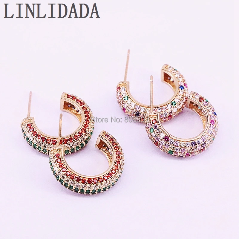 

4Pair Hot Sale good quality multi color rainbow cz stud earrings