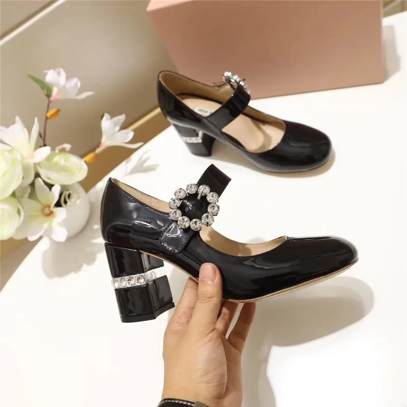 Fiesta 7 black Joyas Cm De Janes pink Mary Mujeres Charol Suede Zapatos Brillante Cinturón 5 Las Tacón Cuadrado Nude Tachonado Rhinestone black Bombas WTHqzwPY