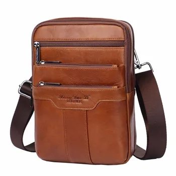 

New Men Oil Wax Leather First Layer Cowhide Travel Cross Body Messenger Shoulder Fashion High Quality Sling Chest Bag