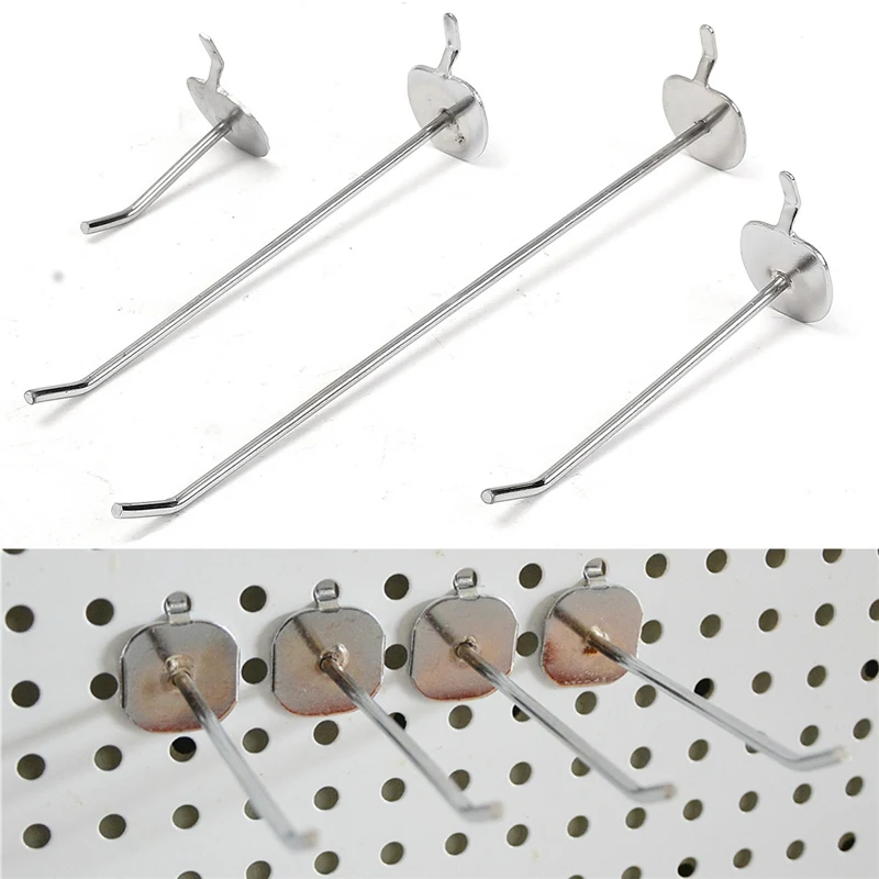 

50/100/150/200mm Universal Pegboard Single Hole Hooks Chrome Home Kitchen Bathroom Tools Silver Iron Pegboard Hooks