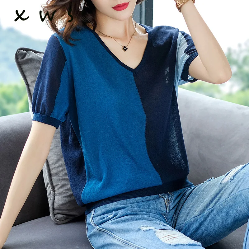 

Women Sweaters summer Pullover and Jumpers Crewneck patchwork Pullover Twist Pull Jumpers 2019 cause Knitted Sweaters top