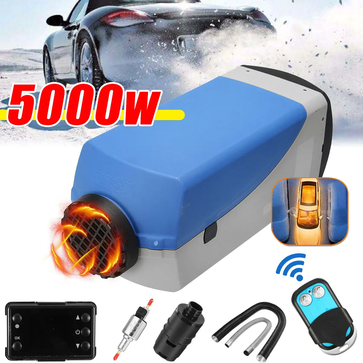 

12V 5000W Parking Heater D iesel Air Heater Warming Heater Set LCD Switch with Silencer & Remote Control For Car Bus Trucks Boat