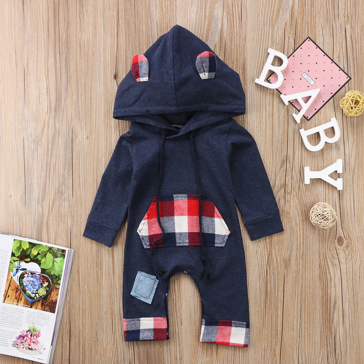 

Pudcoco Boys Clothes Newborn Infant Baby Boy Grid Hooded Cotton Romper Jumpsuit Clothes Outfit