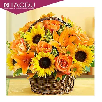 

Miaodu 5D DIY Diamond Painting Sunflowers Handicraft Craft Full Square Rhinestone Diamond Embroidery Mosaic Floral Wall Decor