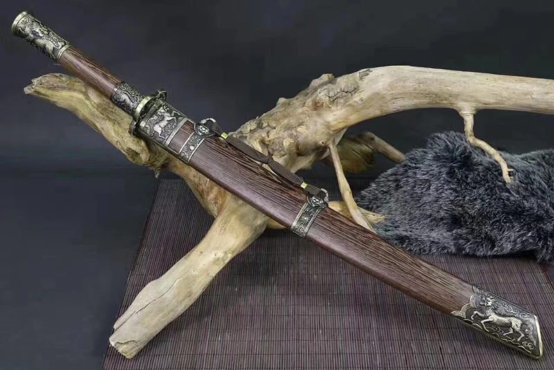 

Chinese Sword Straight Blade Damascus Folded Steel&clay tempered Blade handmade Japanese Samurai sword Katana