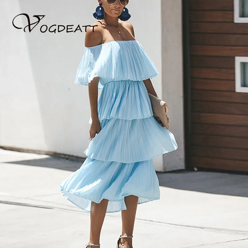 

Texture Multi-layer Cake Dress Bohemian Off Shoulder Women Dressed In Summer 2019 Elegant From Vintage Dressed