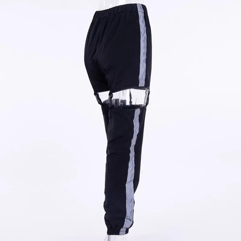 Harajuku Reflective Striped Cargo Pants Women Spring Fashion Loose Sweatpants Patchwork Hollow Out Streetwear Gothic Track Pants Harajuku Reflective Striped Cargo Pants Women Spring Fashion Loose Sweatpants Patchwork Hollow Out Streetwear Gothic Track Pants