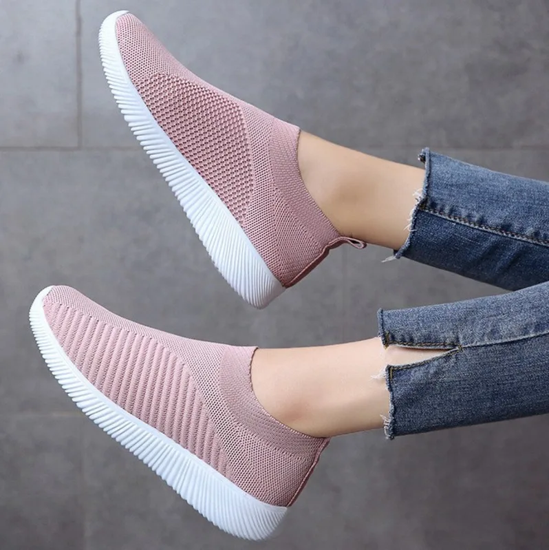 

Women Shoes Knitting Stretch Footwear Slip On Sock Shoes Women Sneakers Breathable Mesh Fabric Shoes Summer Knitted Flats Casual