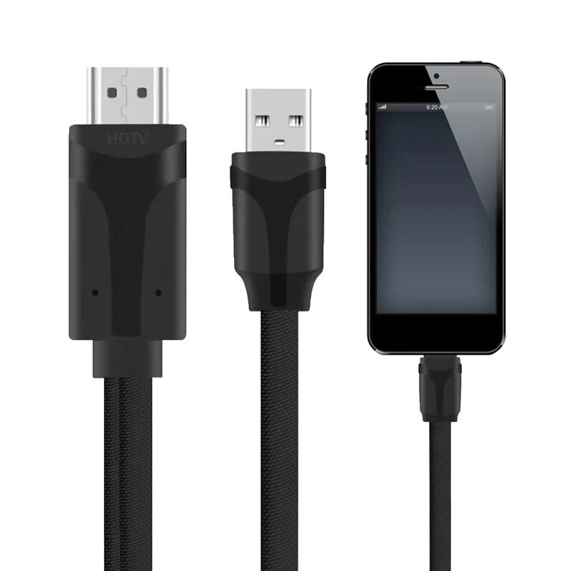 Плоский USB HDMI конвертер в нейлоновой оплетке для кабеля Lightning HDTV цифровой av