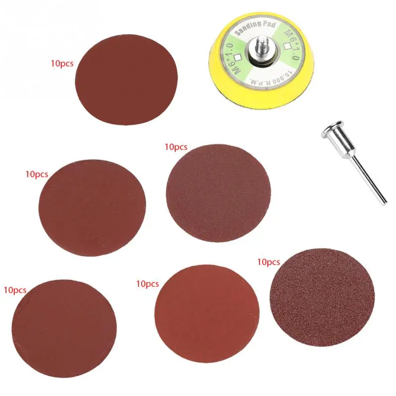 Almohadillas para discos de lijado 60PCS 50MM Discos de lijado rojo de forma redonda de 2 pulgadas 100 240 600 800 1000 2000# Granos de arena para lijadora orbital