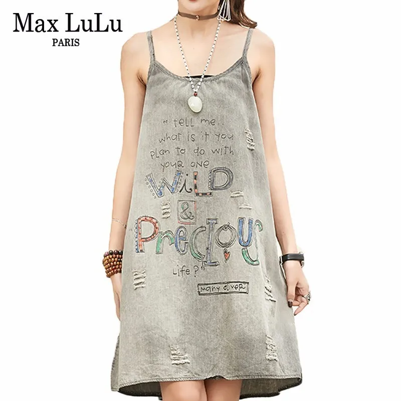 

Max LuLu 2019 Summer Fashion Korean Style Ladies Sexy Clothes Womens Mini Tank Dresses Vintage Printed Denim Vestidos Streetwear