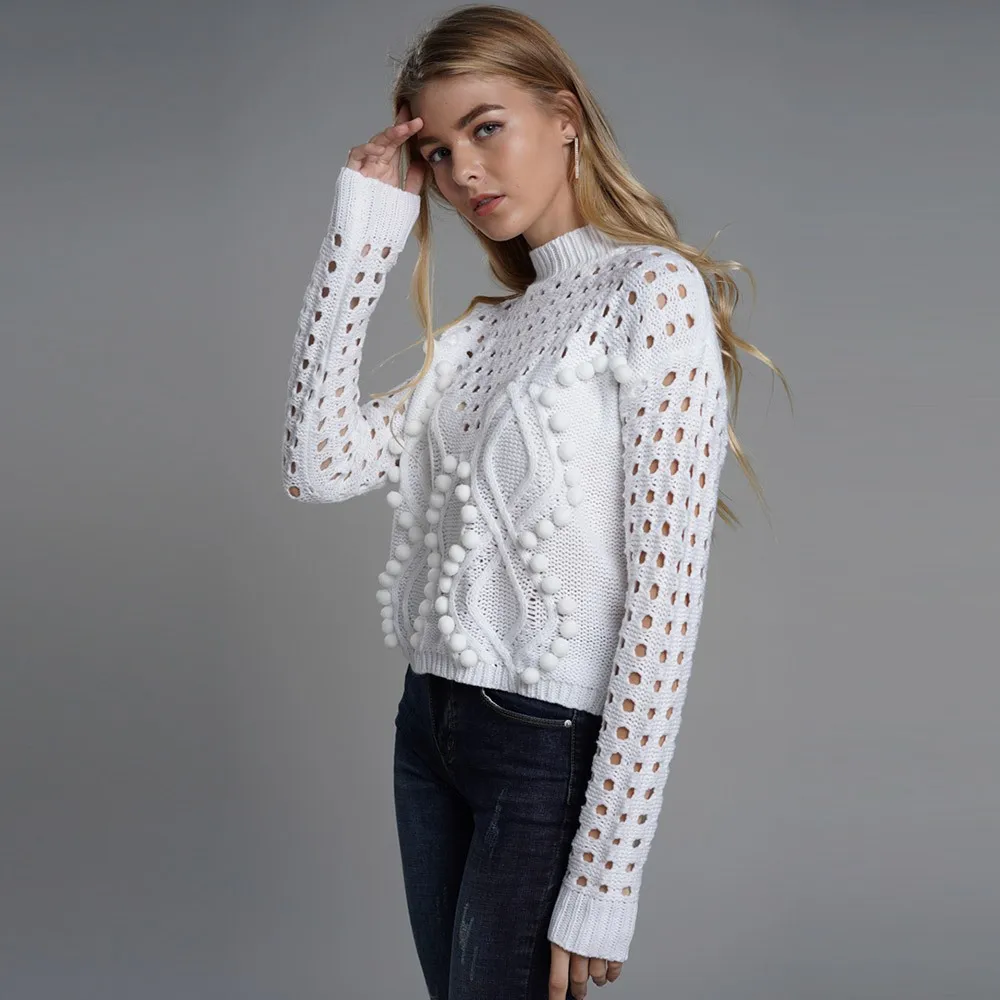 Women Sweaters Winter Casual Boho Streetwear Plus Size Loose Pullover Plain Hollow Female Fashion OL Elegant White Tops Knitwear