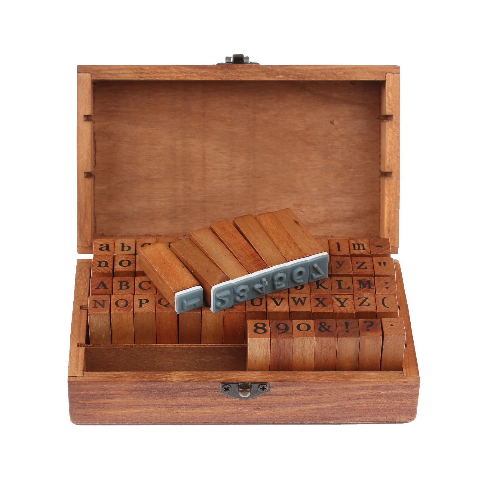 

70 PCS Print Form/Cursive English Letter DIY Craft Stamp Set Symbol Alphabet Number Wooden Stamp With Wooden Storage Box