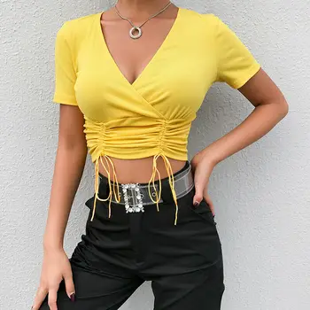 Sexy Women Short Sleeve Slim Casual Crop Tops Summer Sexy Women Girl V neck T-shirt Fashion Sexy Women Short Sleeve Slim Casual Crop Tops Summer Sexy Women Girl V neck T-shirt Fashion