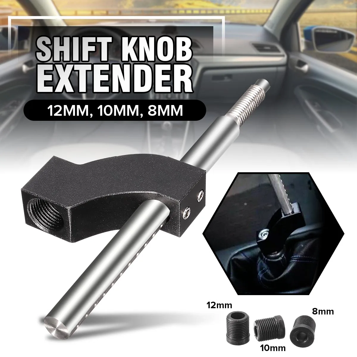 

Universal Aluminium Shift Knob Extender Extension Lever Gear Shifter Fit 12 10 8mm Adapters