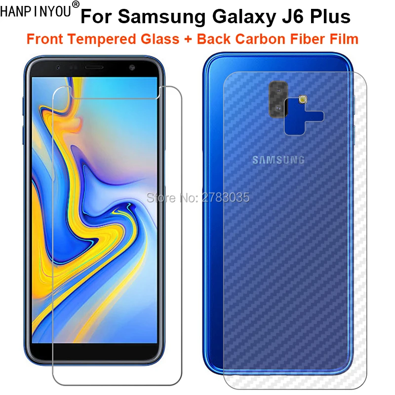 Для samsung Galaxy J6 Plus 6," 1 комплект = мягкая задняя пленка из углеродного волокна+ ультратонкая Высококачественная защитная пленка из закаленного стекла для переднего экрана