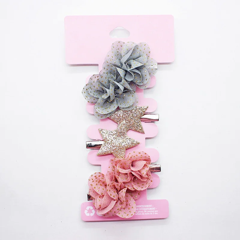 

High Quanlity Hot Sale 6PCS/Set Gifts 2018 New Arrival Fashionable Children Chiffon Glitter Flowers Hairpins Girls Wedding