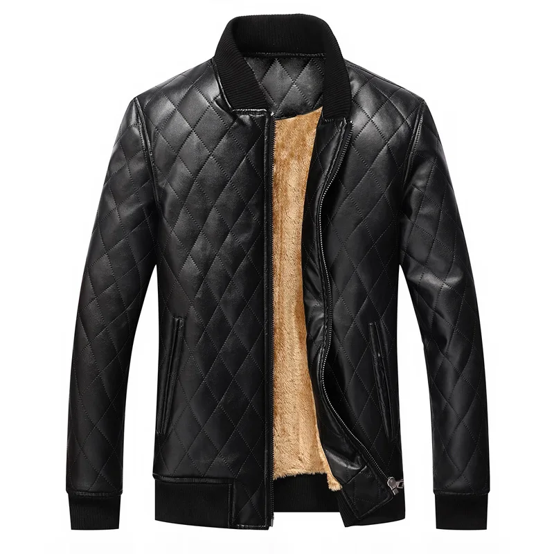 Winter Leather Bomber Jacket Mens Fashion Wash Men's Pu Leather Coat Fleece Jackets Man Black Faux Coats Men S-XXL