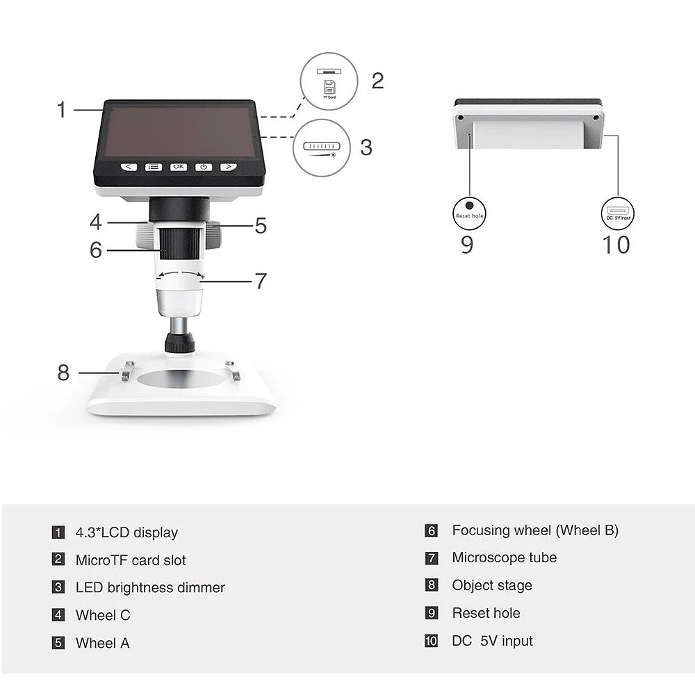  MUSTOOL G700 LCD Digital Microscope 1000X 4.3 inches HD 1080P Portable Desktop LCD Digital Microsco