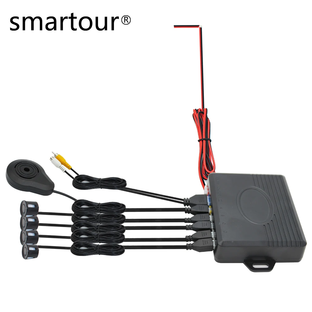 Smartour Car video parking sensor reverse backup radar assist, reversing radar automatic monitoring digital display 4 probe