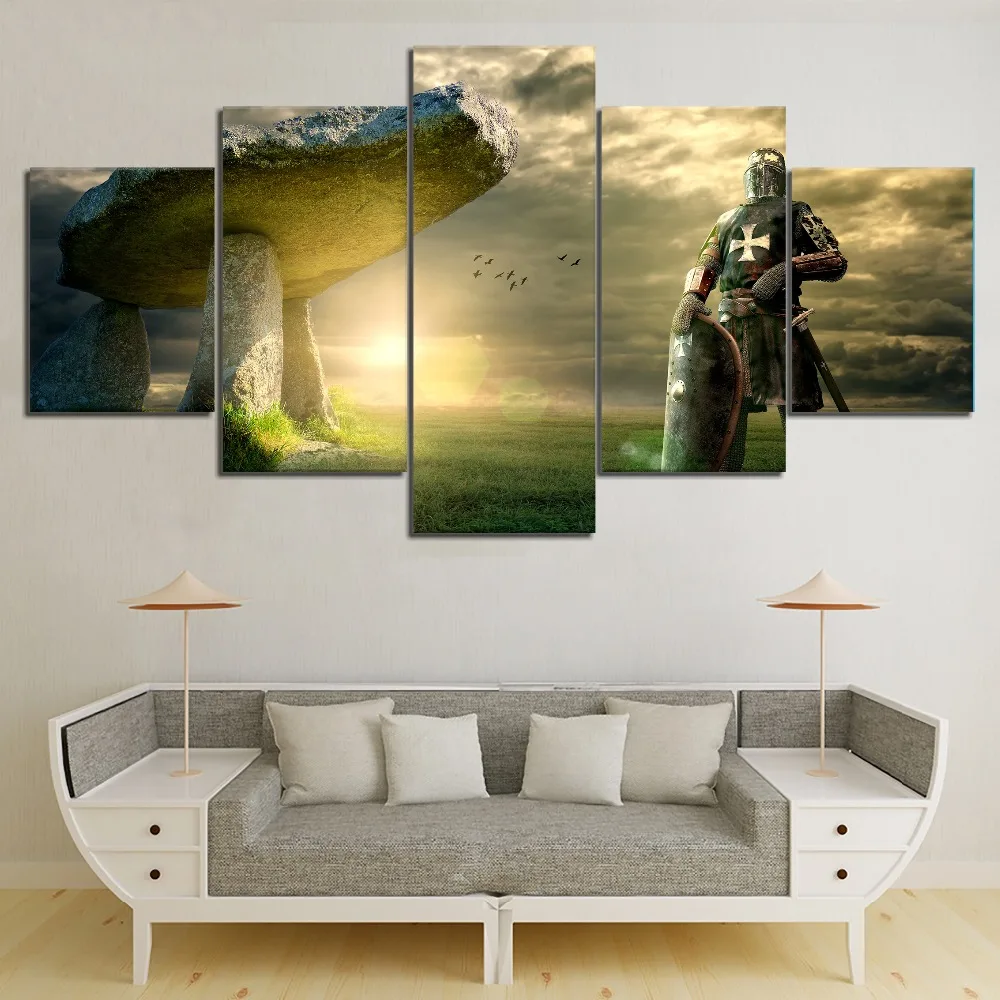 

5 Piece Print Picture Poster Knight Templar Movie Cuadros Landscape Canvas Wall Art Home Decor For Living Room Canvas Painting