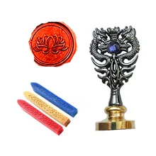 Подпись индивидуальная восковая печать комплект печатей лист, Цветок Лотоса Металлический Дракон ручка Винтаж Свадебные приглашения(дракон черный