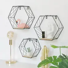 Eisen Hexagonalen Gitter Wand Regal Kombination Wand Hängen Geometrische Figur Wand Dekoration Für Wohnzimmer Schlafzimmer(China)