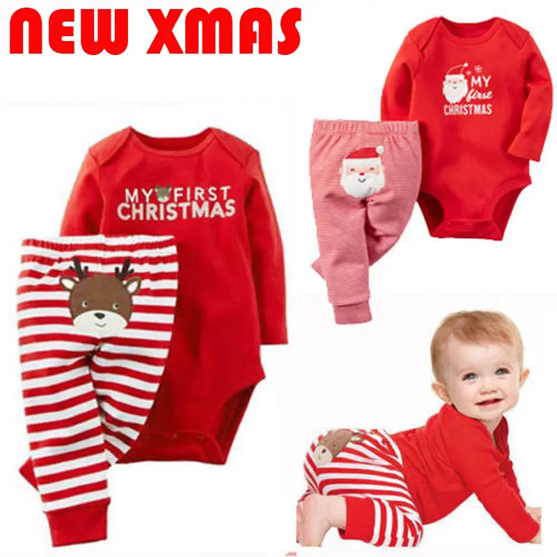 

2018 Emmababy Xmas Newborn Baby Boys Girls Letter Christmas Romper Stripe Long Pants Clothes Outfits Set t