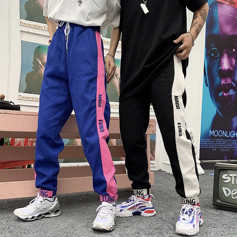 

Men's Trousers 2019 Summer New Loose Embroidered Letters Contrast Color Beam Feet Nine Pants Personality Casual Men's Clothing