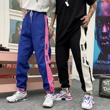 Men's Trousers 2019 Summer New Loose Embroidered Letters Contrast Color Beam Feet Nine Pants Personality Casual Men's Clothing