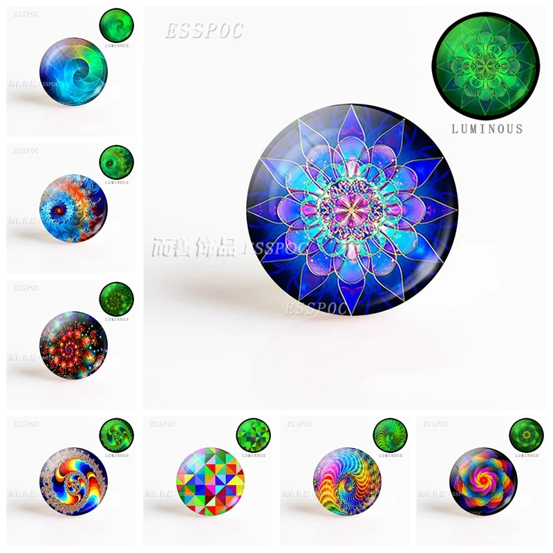 

5PCS Fashion Fractal Art Mandala Round Photo Cameo Making Luminous Glass Dome Jewelry Findings Fit 25mm Blank Pendant Brooch